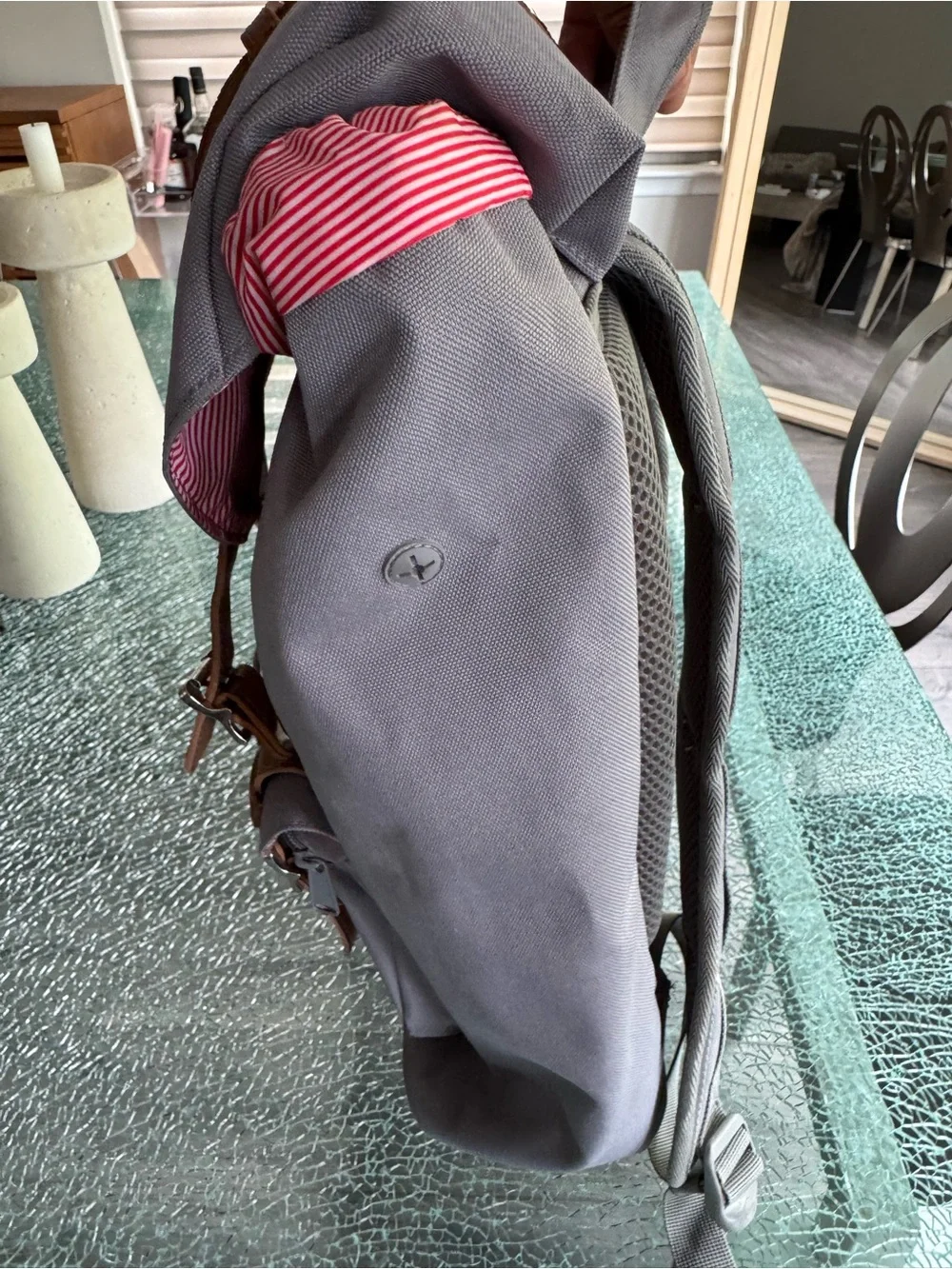 Herschel Supply Company Gray Backpack with Brown Straps and Pink Accents